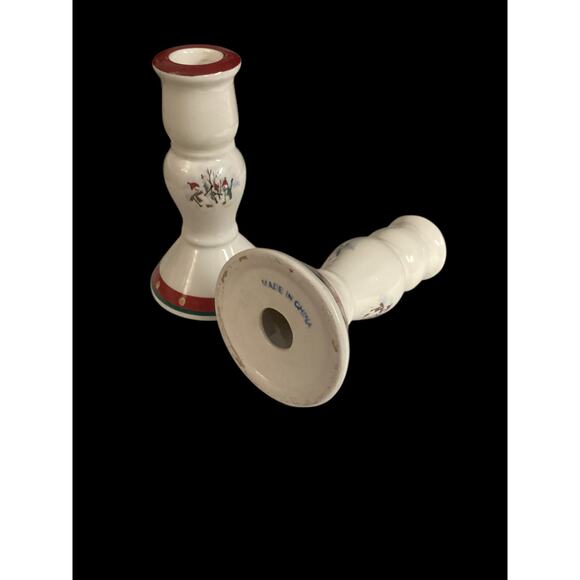 Royal Seasons Stoneware Snowman Candlestick Holders Christmas Holiday, Set of 2 - Picture 3 of 5